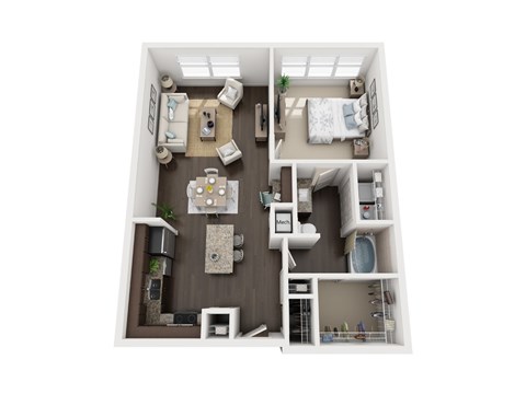 Floor plan for 1 bed, 1 bath, 831 sqft